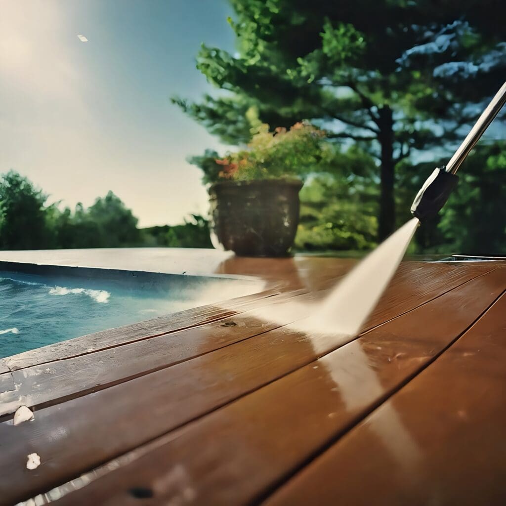 A close up of a person cleaning the deck